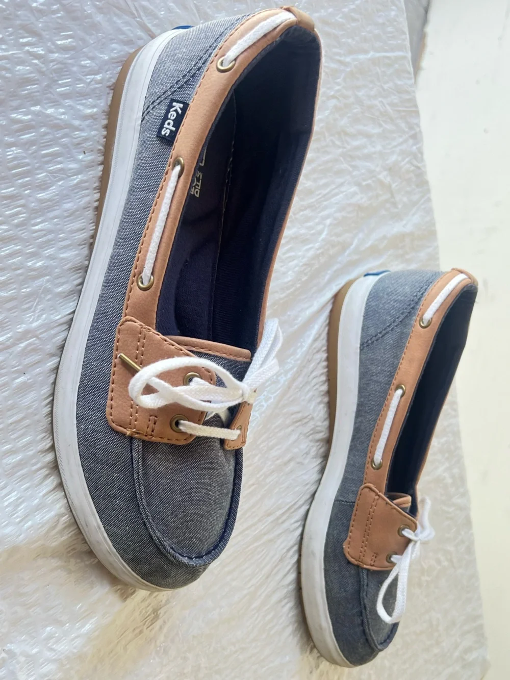 Keds Denim-Look Sneakers with Tan Trim